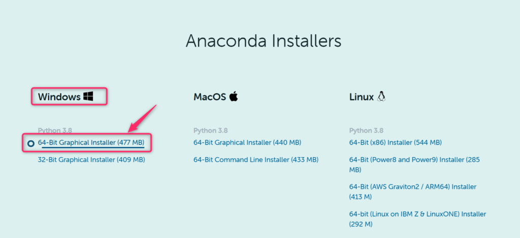 Anacondaのインストール画面