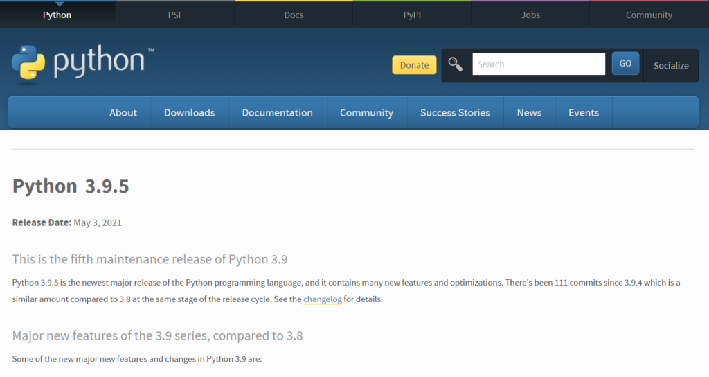 Pythonの最新リリースのページ